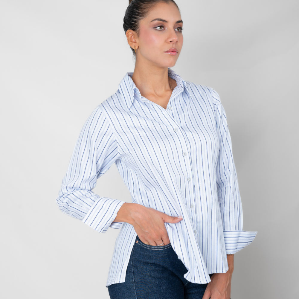 Camisa Alejandra Blanco con Rayas Azules
