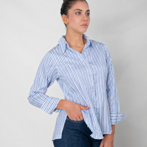 Camisa Alejandra Azul con Rayas